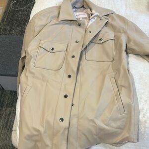 BCBG nude leather shirt jacket